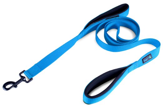 Dog Leash with Soft and Thick Padded Double Handles, Premium Nylon Leash with Thick Neoprene Ergonomic Dual Handles for Ultimate Control- 2 Handles for-1ft or 6ft length - For Medium to Large Dog "EZ Walker"