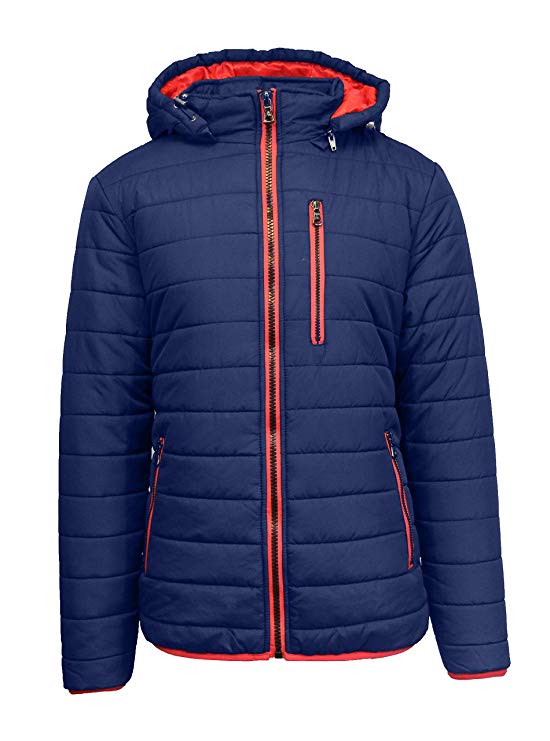 Galaxy by Harvic Spire Men's Puffer Bubble Jacket with Contrast Trim