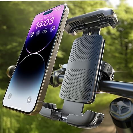 LISEN Motorcycle Bike Phone Mount, Upgrade Phone Holder for Bicycle, 360° Rotatable Handlebar Cell Phone Clamp for Motorcycle Bike Bicycle Scooter, Compatible with iPhone 15 Pro Plus Max Samsung All