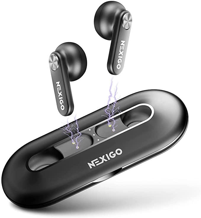 NexiGo Air T2 (Gen 2) Ultra-Thin Wireless Earbuds, Qualcomm QCC3040, Bluetooth 5.2, 4-Mic CVC 8.0 Noise Cancelling for Clear Calls, Volume Control, aptX, 28H Playtime, IPX5, Black