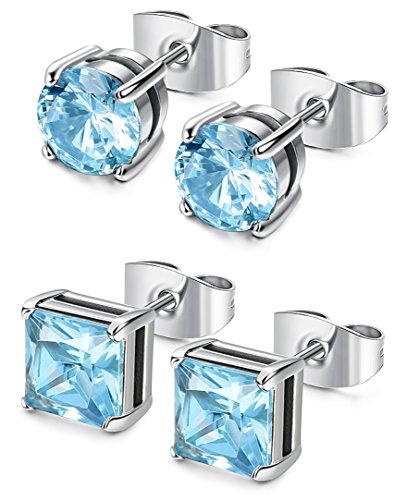 LOYALLOOK 2 Pairs Women's Stainless Steel Cubic Zirconia Stud Earrings Birthstone Jewelry