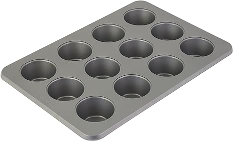 KitchenAid Nonstick 12 Count Muffin Pan with Extended Handles for Easy Girp, Aluminized Steel to Promoted Even Baking, Dishwasher Safe