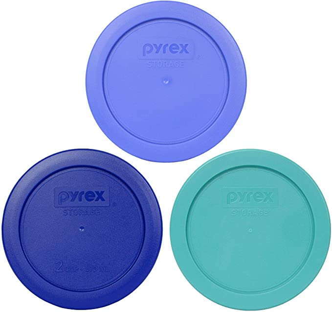 Pyrex 7200-PC 2 cup (1) Amparo Blue (1) Cadet Blue and (1) Turquoise Round Plastic Food Storage lids