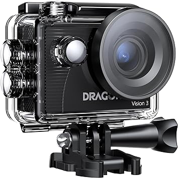 Dragon Touch Vision 3 Action Camera - 4K30FPS 20MP Waterproof Underwater Camera 170° Wide Angle WiFi Sports Cam with 2 Batteries, Remote Control and Mounting Accessories Kit