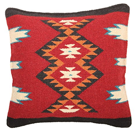 Throw Pillow Covers 18 X 18, Hand Woven Wool in Southwest, Mexican, and Native American Styles. Hand Crafted Western Decorative Pillow Cases in Wool. (Yiska 11)