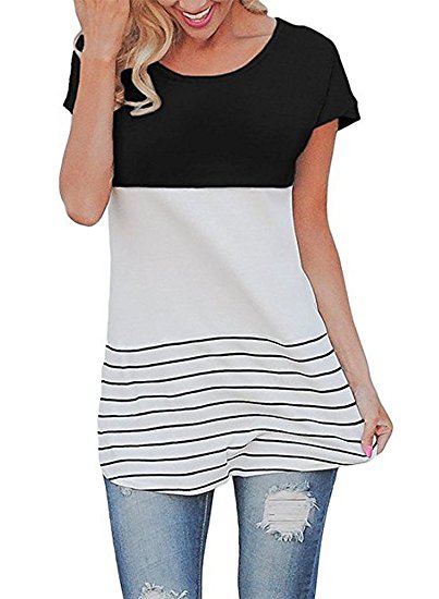 Chenghe Womens Short Sleeve Round Collar T-shirt with Back Lace