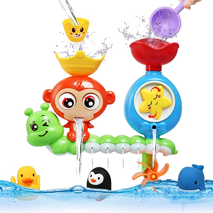 NEWSTYLE Bath Toys, Baby Bath Toy Bathtub Toys Shower Spray Toys for Toddler Kids with Cute Stackable and Nesting Cups Spinning Gear and Googly Eyes for Bath Time for 1 2 3 4 Year Old Kids