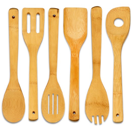 Home-Restaurant 6-Piece Bamboo Cooking Utensil-Set - Durable Easy Clean Made of Eco-Friendly Bamboo Wood by Utopia Kitchen