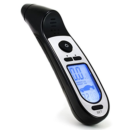 Arendo - Universal Tyre Pressure Gauge / Tyre Gauge (digital) | Air Gauge | Tyre Pressure Tester | Scale in Bar / PSI | Ergonomical Non-Skid "Easy Grip" | 5-99 PSI or 0.5-6.8 Bar | Integrated LED Light| Suitable for SUVs, Transporter, Sprinter, Lorries, Bicycles (with automobile tyre valve), Motorbikes and Cars | Black/Silver