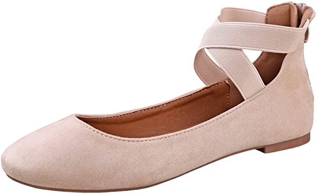 ANNA Dana Women's Classic Ballerina Flats Elastic Crossing Straps