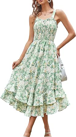 GRACE KARIN Women's 2024 Summer Floral Boho Dress Square Neck Strapped Swing A Line Beach Long Maxi Dress