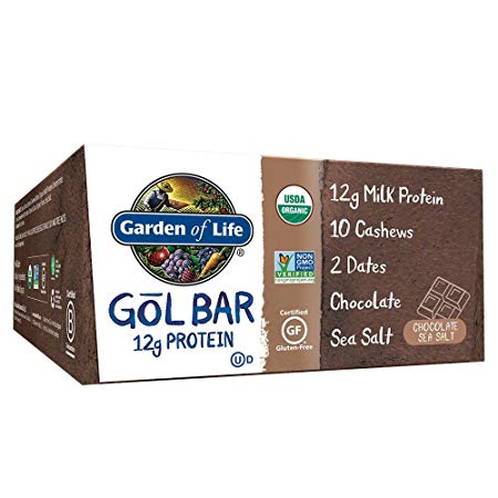 Garden of Life Organic GOL Bars – Chewy High Protein Whole Food Bar – Chocolate Sea Salt (12 per Carton) | Certified Organic, Non-GMO & Gluten Free, No Gluten, No Added Sugar – 12g Milk Protein