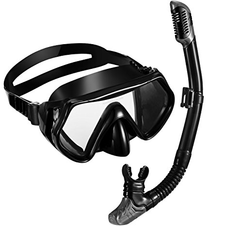 Mpow Snorkel Set, Premium Adult Safety Dry Top Snorkel Set with Waterproof Tempered Glass Diving Mask and Dry Snorkel for men and women