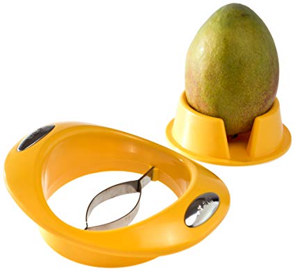 GSD Mango Slicer with Stand, Stainless Steel, Silver/Yellow, 16.99 x 14 x 5 cm