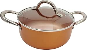 Nonstick Copper Ceramic Dutch Oven Stew Soup Pot Braiser with Stainless Steel Handles & Vented Glass Lid (3 Qt)