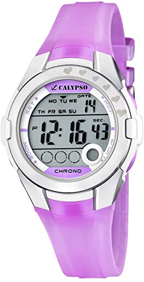 Calypso Girl's Digital Watch with LCD Dial Digital Display and Purple Plastic Strap K5571/3