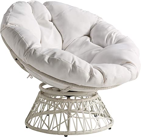 OSP Designs BF25296WH-11 Papasan Chair with 360-degree Swivel, White/White
