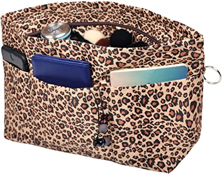 Vercord Purse Organizer Insert Bag Tote Handbags Pocketbook Inserts Organizers Zipper 11 Pockets Leopard Medium