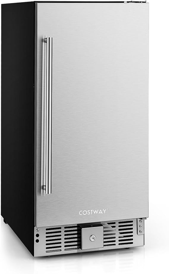 COSTWAY 115 Cans Compact Beverage Refrigerator, 2.9 Cu.ft Drink Cooler with Adjustable Shelves & Stainless Steel Door, 32℉-50℉, Built-in or Freestanding Mini Beverage Fridge for Apart, Dorm, Office