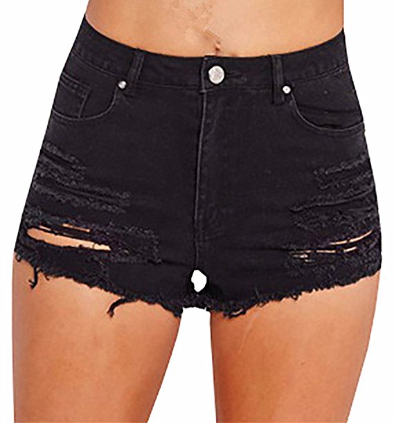 Ermonn Women's High Waist Distressed ripped jean Denim Shorts
