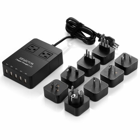 ISELECTOR USB Travel Charging Station with 8 International Travel Adapter,5-Port 40W USB Charger and 2 Surge Protected Outlets Power Strip