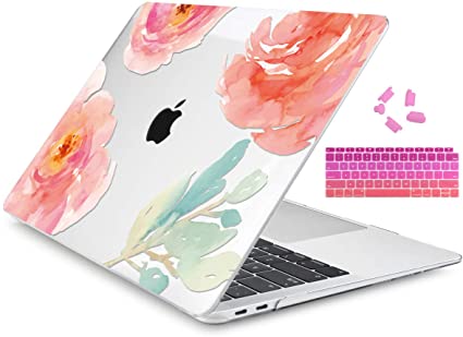 Dongke MacBook Air 13 Inch Case A1932 2019 2018 Compatible Touch ID Retina Display 3 in 1 Bundle, Hard Shell & Keyboard Cover Set (Art Flower)