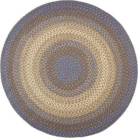 Super Area Rugs Round Large Blue/Cream Braided Rug Hartford Primitive Decor Rug - Indoor Outdoor - 10' X 10' Circular Braided Rug Patio/Porch Rug