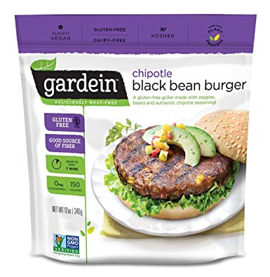 Gardein Chipotle Black Bean Burger Meatless Protein Packed Patties, Gluten Free, Ready in 8 Minutes, Non-GMO Project Verified, 4 Pack (Frozen)