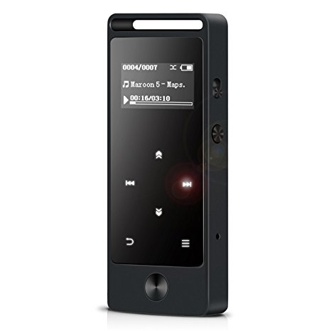 AGPTEK 16GB MP3 Player Metal Touch Button with Independent Lock and Volume Control, Expandable Up to 64GB, Black