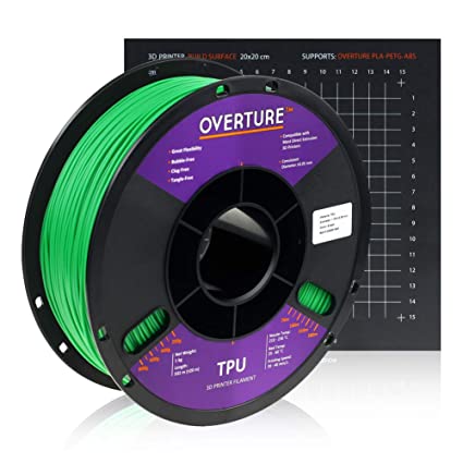 Overture TPU Filament 1.75mm Flexible TPU Roll with 200 x 200 mm Soft 3D Printer Consumables, 1kg Spool (2.2 lbs.) , Dimensional Accuracy  /- 0.05 mm, 1 Pack (Green)