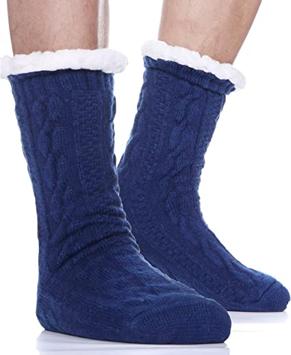 Mens Slipper Socks Fuzzy Fluffy Plush Cabin Warm Fleece Cozy Winter Non Skid Christmas Socks with Gripper