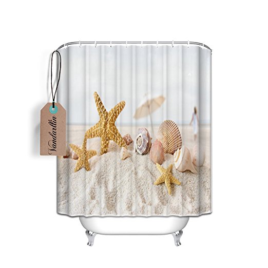 Vandarllin(TM) Extra Long Unique and Generic Star Fish Seashell Beach Shower Curtain Custom Printed Waterproof fabric Polyester Bath Curtain Bathroom Decor 72"(w) x 84"(h) Inches