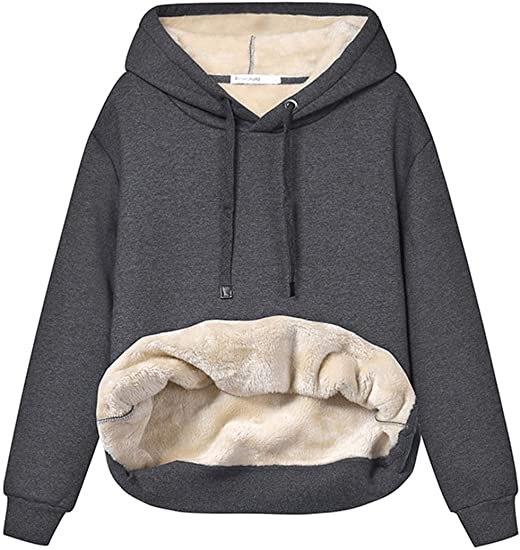 Haellun Womens Casual Winter Warm Fleece Sherpa Lined Pullover Hooded Sweatshirt