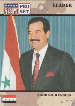 Saddam Hussein trading card (Desert Storm) 1991 Pro Set #69 President of Iraq