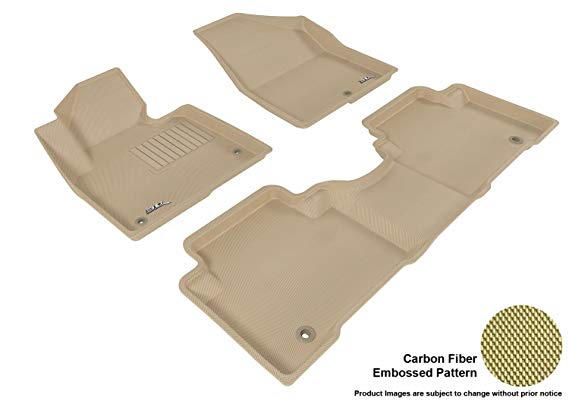 3D MAXpider Complete Set Custom Fit All-Weather Floor Mat for Select Hyundai Santa Fe Models - Kagu Rubber (Tan)