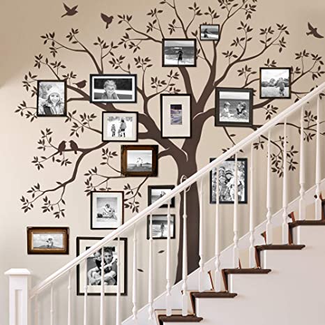 Simple Shapes Staircase Family Tree Wall Decal Tree Wall Decal - (Chestnut Brown, Small Size : 92w x 88h Inch)
