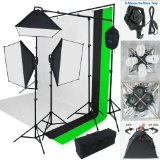Linco Lincostore 2000 Watt Photo Studio Lighting Kit With 3 Color Muslin Backdrop and Background Stand Photography Studio Flora X Fluorescent 4-Socket Light Bank and Auto Pop-Up Softbox -- Only takes 3 seconds to Set-up