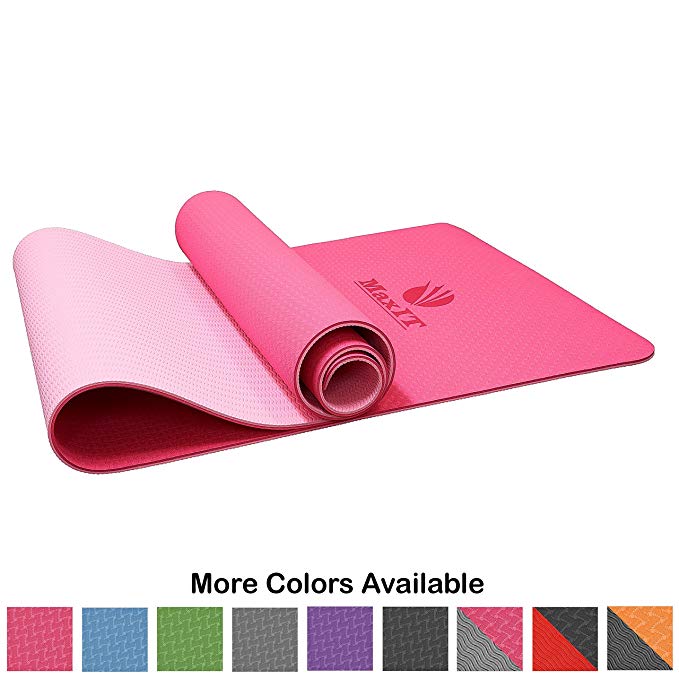 MaxIT Non Slip Yoga Mat | TPE High-Density Anti Rip Material | Dual Layer Structure for Optimal Grip | 1/4" (6mm) Thick Comfortable Cushioning | Wide Size for Gym or Home | Includes Carrying Strap