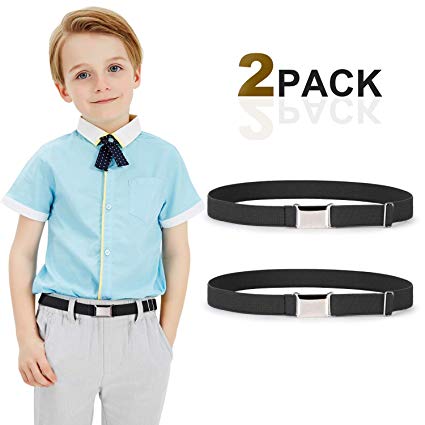 Kids Toddler Belt Elastic Stretch Adjustable Belt For Boys and Girls with Silver Square Buckle 2 Pack By JASGOOD