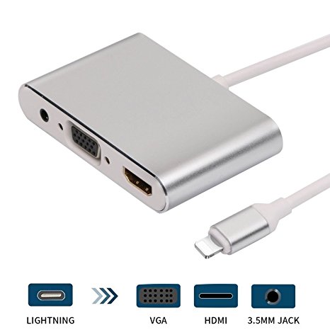 Lightning to HDMI VGA AV Adapter Converter, Dansrueus 4 IN 1 Plug and Play HDMI/VGA/Audio/AV Multiport Digital Adapter Connector for iPhone X 8 7 6 6s 5 Plus iPad iPod on HDTV Projector