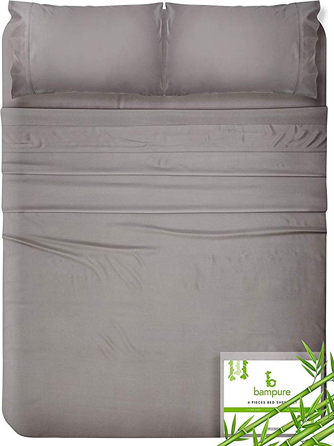 Bamboo Sheets King Size Sheets - 100% Organic Bamboo King Sheets Cooling Sheets King Deep Pocket King Bed Sheets King Size Sheet Set King Size Bed Sheets Extra Deep Pocket King Sheets Stone Gray