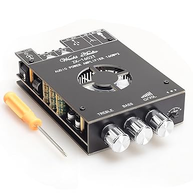 320W Power Amplifier Board with Subwoofer 2.0 Channel 160W×2, 15V-36V Audio Power Amplifier Module with Treble and Bass Control,Black