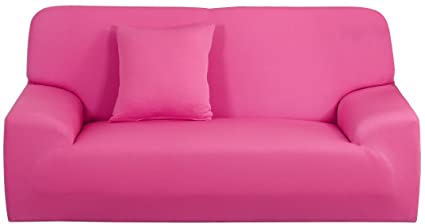 uxcell Stretch Sofa Cover Chair Loveseat Couch Slipcover, Machine Washable, Stylish Furniture Protector with One Cushion Case Fuchsia Loveseat-2seater