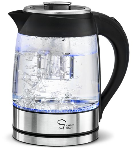 Chef's Star Borosilicate Glass Electric Kettle with Infuser, 1.8-Liter Electric Tea Kettle