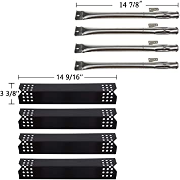 BBQ-Element Gas Grill Heat Plates & Burners Replacement Kit for Nexgrill 720-0830H, 720-0783E, 720-0830A, 4 Pack Replacement Grill Burners & Heat Shields for Kitchen Aid, Members Mark and Others.