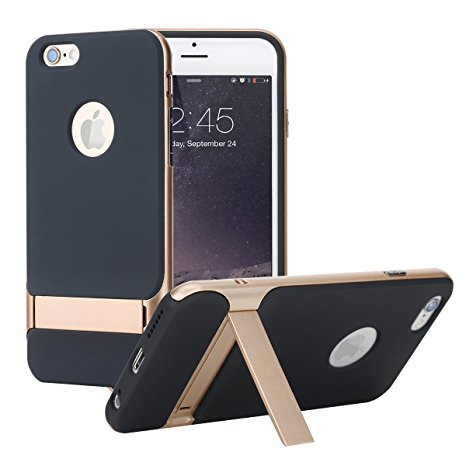 iPhone 6s Case, ROCK® MOOST [Royce Series] Dual Layer Shockproof Thin & Slim Case With Kickstand for iPhone 6/6s 4.7in (2015) [Black / Gold]