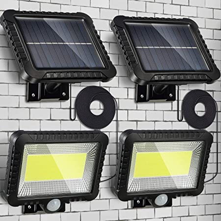 2 Pack Solar Lights Outdoor with PIR Motion Sensor, 100LED Ultra Bright IP65 Waterproof Human Body Induction Solar Powered Wall Lamp, Solar Security Lights for Garden Garage