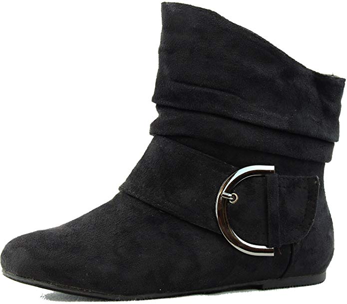 Top Moda Women's Ankle Booties Buckle Buckle Slouch Flat Heel Strap Fashion Shoes
