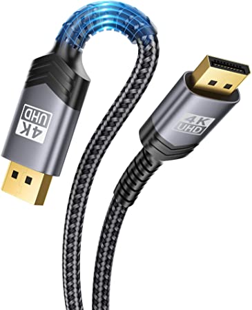 DisplayPort to DisplayPort Cable 3.3ft/1M, JSAUX 1.2 DP Cable (4K@60Hz, 2K@165Hz, 2K@144Hz) Gold-Plated Braided Ultra High Speed DisplayPort Cord for Laptop PC TV etc- Gaming Monitor DP Cable (Grey)