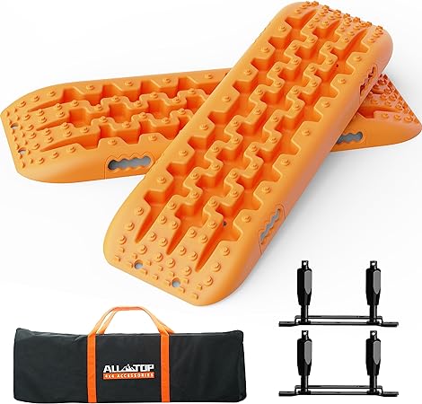 ALL-TOP Recovery Traction Boards, 2PCS & Carry Bag & Mounting Kit, Reinforced Off Road Bendable Tire Friction Tracks (3rd Gen, Orange)